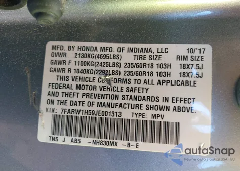 2018 Honda Cr-V Ex z USA, uszkodzony, nr VIN 7FARW1H59JE001313